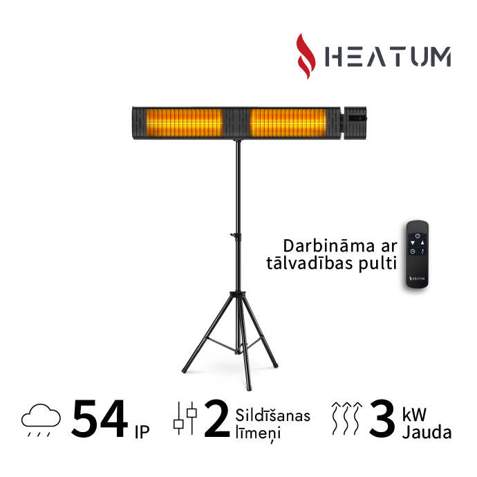 Pastāvīgi novietojamais infrasarkano staru sildītājs Heatum H3000R EMPIRE ar trijkāju statīvu