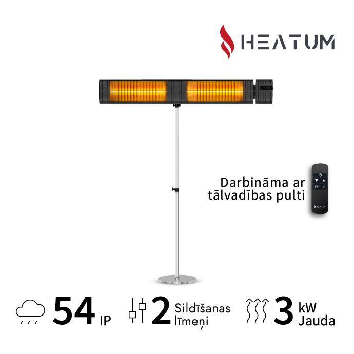 Pastāvīgi novietojamais infrasarkano staru sildītājs Heatum H3000R EMPIRE ar statīvu uz vienas kājas