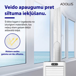 Mobilais gaisa kondicionieris ADOLUS ARTIC A2600H ar apsildi un logu blīvējumu