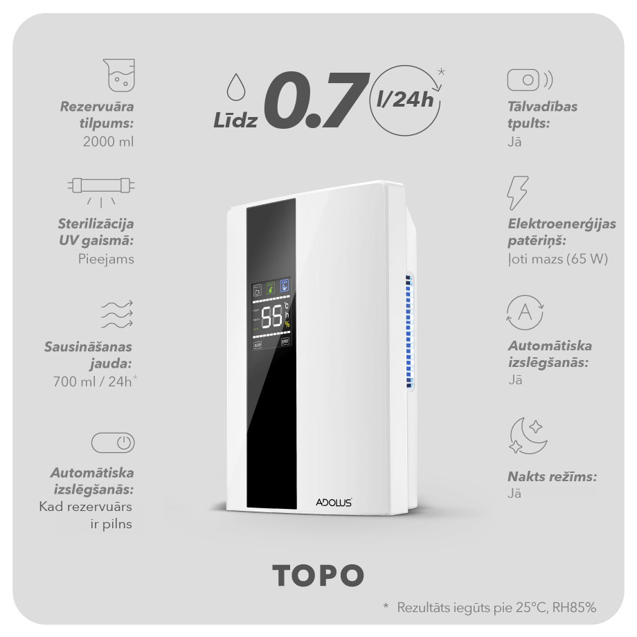 Gaisa sausinātājs Adolus TOPO 65 W, 2l