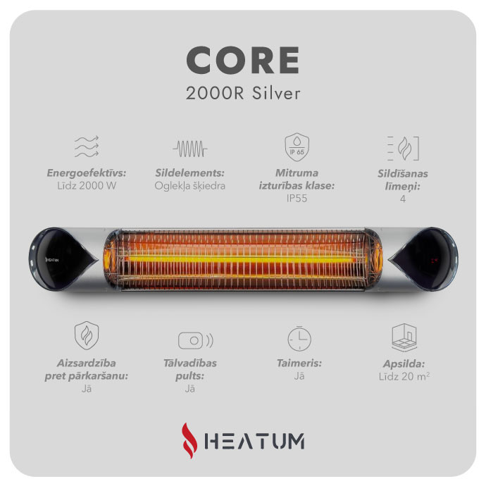 Infrasarkanais sildītājs Heatum CORE H2000R Silver