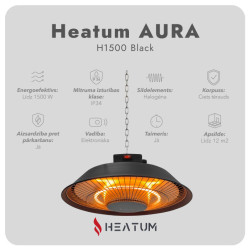 Infrasarkanais sildītājs Heatum AURA H1500 Black