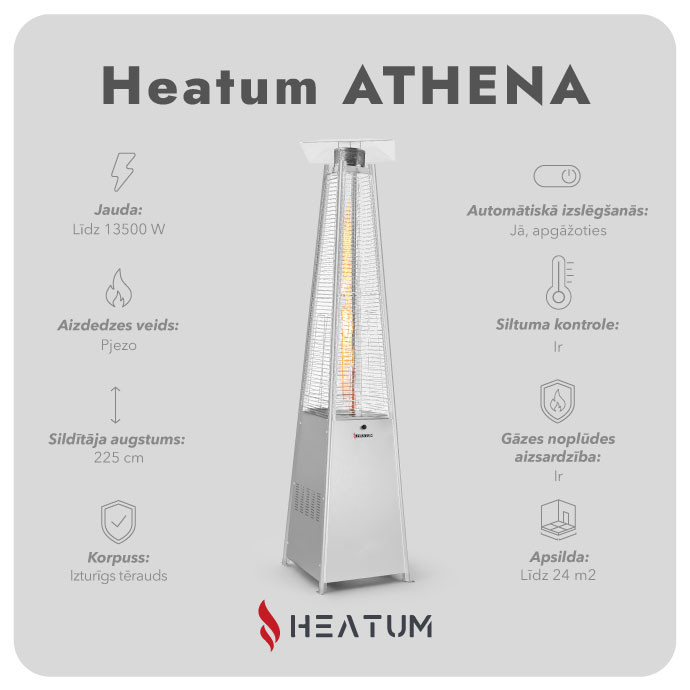 Gāzes sildītājs piramīdas formā Heatum Athena Sudraba