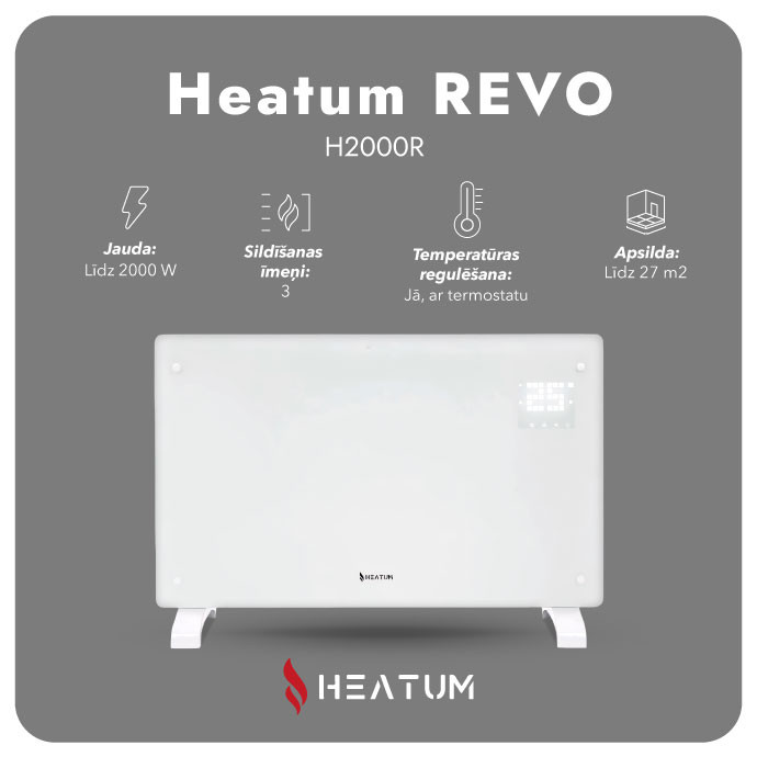 Heatum REVO H2000R konvekcijas sildītājs (elektriskais radiators) Balts