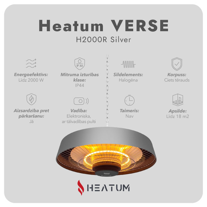 Infrasarkanais sildītājs Heatum VERSE H2000R Silver