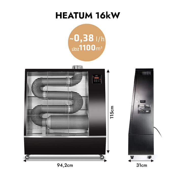 HEATUM dīzeļdegvielas infrasarkanais sildītājs 16 kW ar Wi-Fi 3