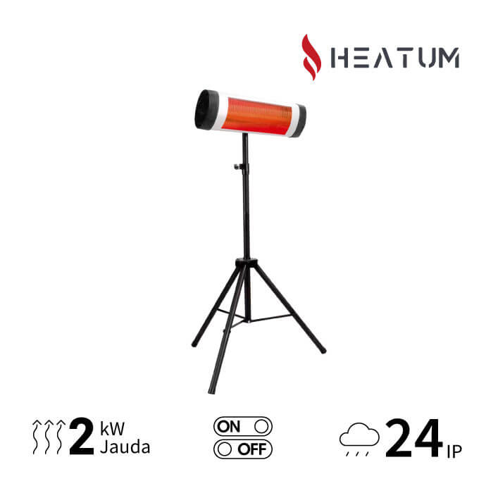 Pastāvīgi novietojamais infrasarkano staru sildītājs Heatum H2000 OPTIM ar trijkāju statīvu 1